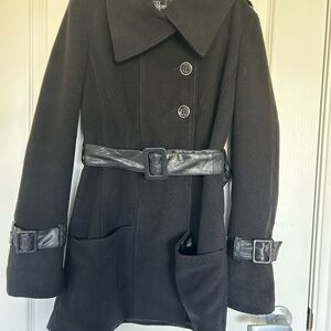 Women's Black Wool Coat with Belt